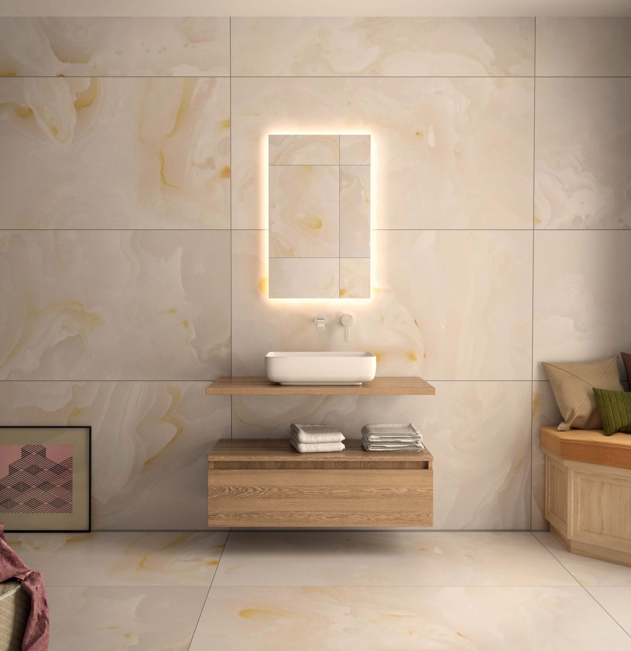 Έπιπλο μπάνιου K/Π Θαλάσσης 100cm + καθρέπτης με led + νιπτήρας | Design |  Casa Solutions Gekas
