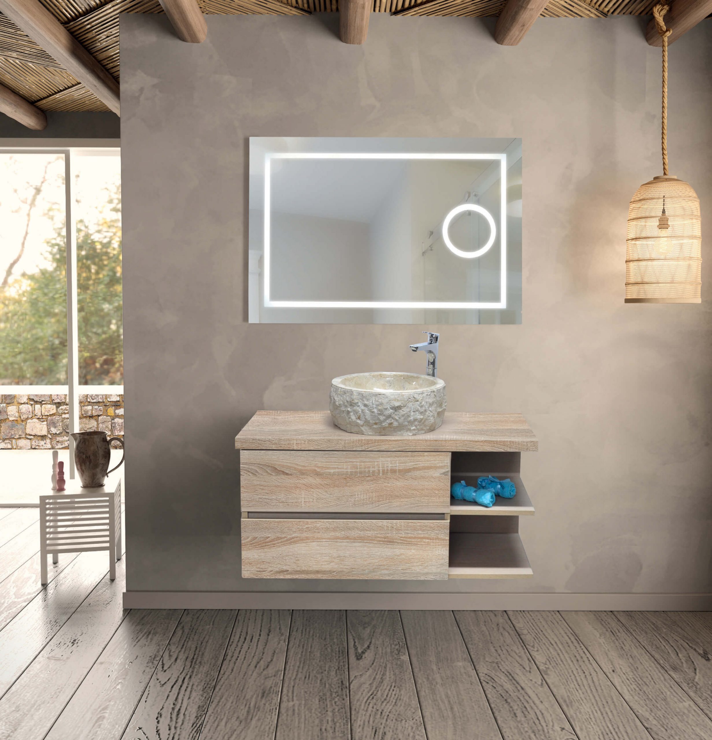 Έπιπλο μπάνιου K/Π Θαλάσσης 100cm με μαρμάρινο νιπτήρα Design | Casa  Solutions Gekas