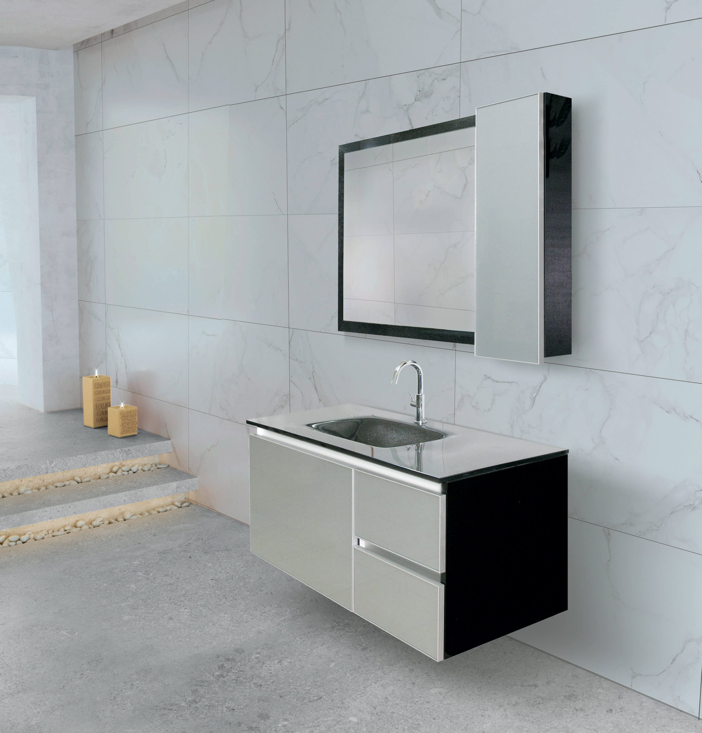 Έπιπλο μπάνιου MDF σετ γκρι-μαυρο 100cm | Design | Casa Solutions Gekas