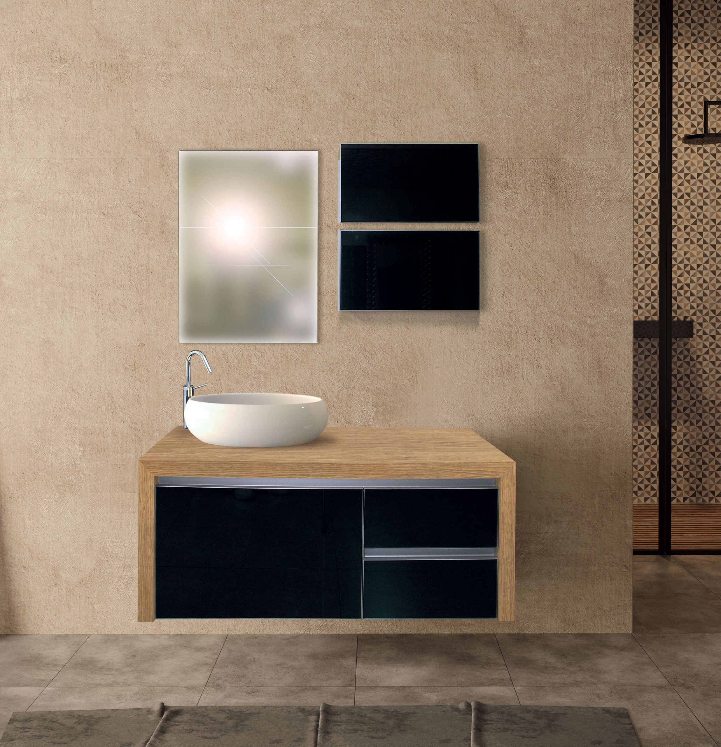 Έπιπλο μπάνιου Σετ , σε χρώμα ξύλου-μαύρο 120cm - K/Π Θαλάσσης Design •  Casa Solutions Gekas