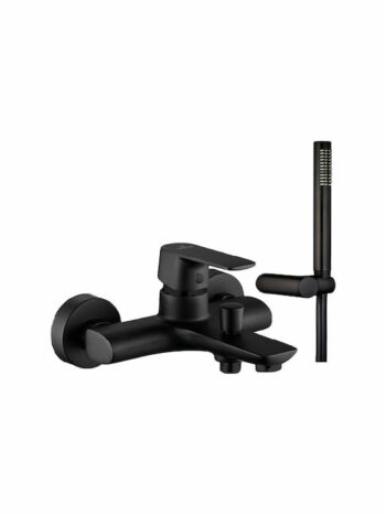 Tema Demm Imola Black matt-Μπαταρία Λουτρού με τηλέφωνο, επιτοίχιο στήριγμα και σπιράλ