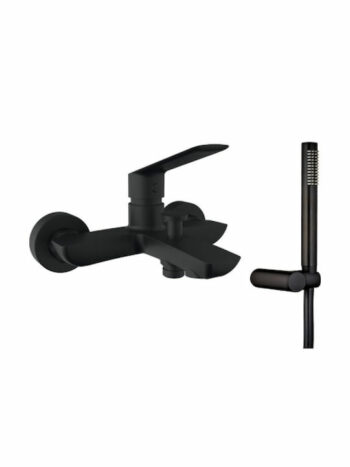 Tema Demm Sleek Black matt-Μπαταρία Λουτρού με τηλέφωνο, επιτοίχιο στήριγμα και σπιράλ
