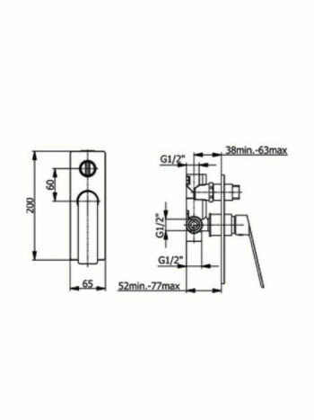Tema Demm Sleek Black matt-Μίκτης μπαταρίας εντοιχισμού ντουζιέρας δύο εξόδων - Image 2