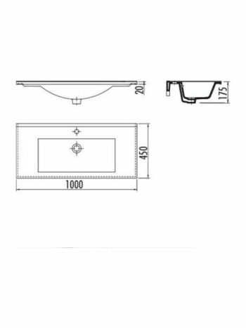 Tema Creavit Slim White-Νιπτήρας ένθετος ορθογώνιος 100x45x17,5cm - Image 3