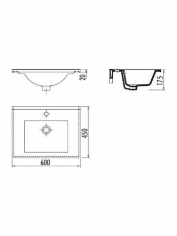 Tema Creavit Slim White-Νιπτήρας ένθετος ορθογώνιος 60x45x17,5cm - Image 3
