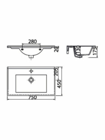 Tema Creavit Slim White-Νιπτήρας ένθετος ορθογώνιος 75x45x17,5cm - Image 3