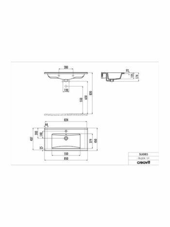 Tema Creavit Slim White-Νιπτήρας ένθετος ορθογώνιος 85x45x17,9cm - Image 2