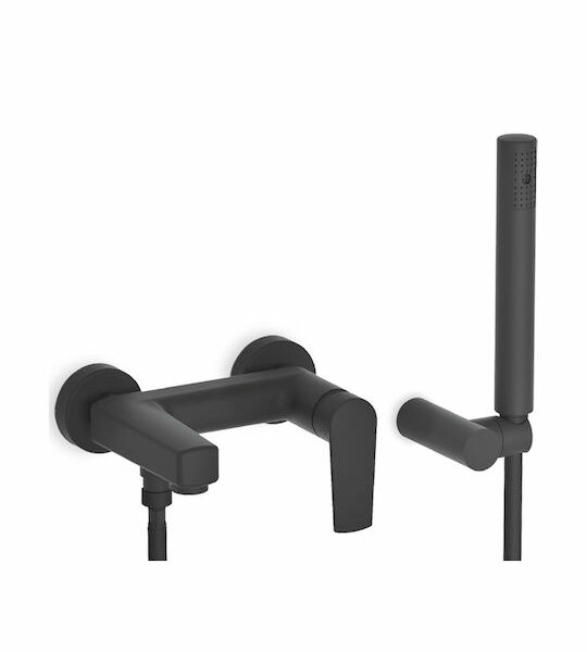 Eurorama Slot 135210-400 Μπαταρία λουτρού αναμεικτική επιτοίχια πλήρες σετ Black Matt