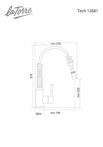 La Torre Tech Spring 12681-100 Μπαταρία κουζίνας Πάγκου ελατηρίου με συρόμενο ντους και σπιράλ Chrome - Image 3