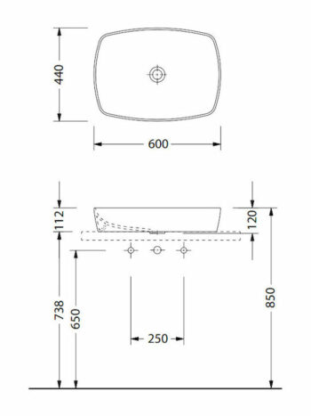 Serel 1633-400 Νιπτήρας επικαθήμενος 60x44 cm από πορσελάνη Black glossy (γυαλιστερό) - Image 2