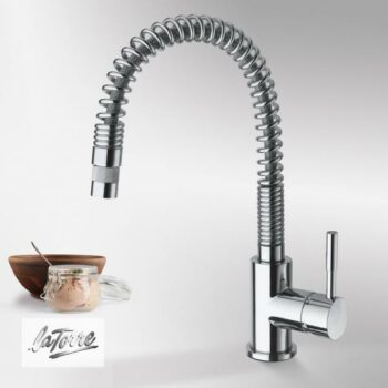 La Torre Tech Spring 12681-100 Μπαταρία κουζίνας Πάγκου ελατηρίου με συρόμενο ντους και σπιράλ Chrome