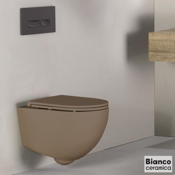 Bianco Ceramica Lenta 381600C-530 Λεκάνη κρεμαστή από πορσελάνη 53x36,5 cm  rimless με κάλυμμα soft close Taupe matt | Casa Solutions Gekas