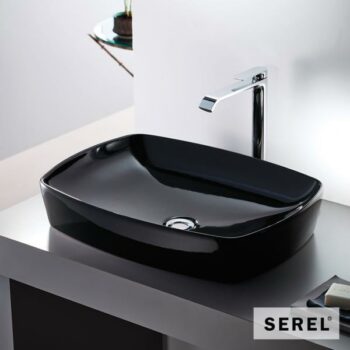 Serel 1633-400 Νιπτήρας επικαθήμενος 60x44 cm από πορσελάνη Black glossy (γυαλιστερό)