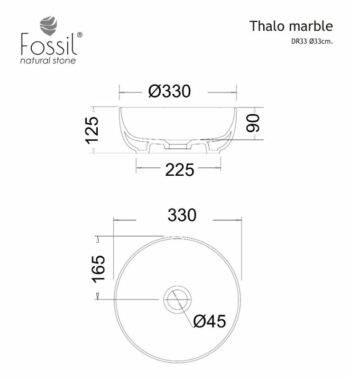 Fossil Thalo DR33-400 Νιπτήρας επικαθήμενος στρογγυλός Φ33 cm από μάρμαρο Black (Marquina Nero) - Image 2