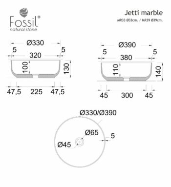 Fossil Jetti MR39-400 Νιπτήρας επικαθήμενος στρογγυλός Φ39 cm από μάρμαρο Black - Image 2