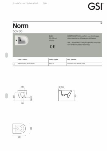 GSI Norm/50 8664-300 Μπιντέ κρεμαστό 50x36 cm από πορσελάνη White Glossy - Image 5