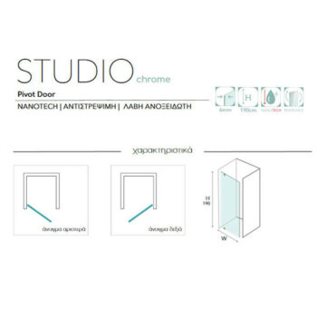 Colorado Studio Pivot Door 90 - Καμπίνα ανοιγόμενη αντιστρέψιμη 89-92x190 cm Chrome - Image 3