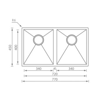 Sanitec Filo Quadra Ένθετος Νεροχύτης με δύο γούρνες 77x45cm Inox Σατινέ (λείος) - Image 2