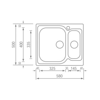 Sanitec Matico Ένθετος Νεροχύτης 58x50cm Inox Σαγρέ αριστερός με δύο γούρνες - Image 2