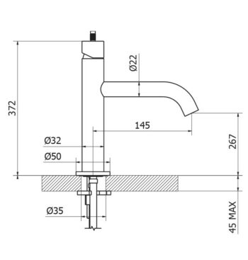 Teorema Programe One - Μπαταρία νιπτήρα Ψηλή με βαλβίδα clicker Brass - Image 2