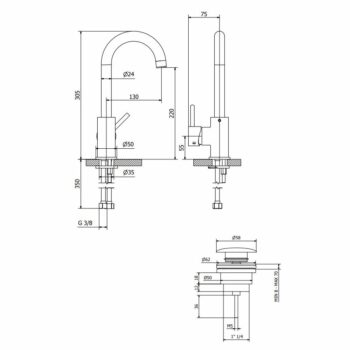Teorema New Jabil - Μπαταρία νιπτήρα περιστροφική Ψηλή-Πάγκου με βαλβίδα clicker Chrome - Image 2