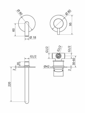 Teorema New Jabil - Σετ Μίκτης και Στόμιο Εντοιχισμού Νιπτήρα 1 Εξόδου Chrome - Image 2