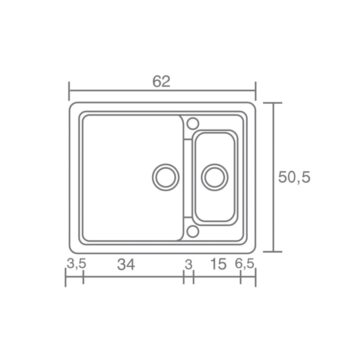 Sanitec Classic 330 - Νεροχύτης ένθετος συνθετικός με δύο γούρνες 62x51 Granite Black - Image 2