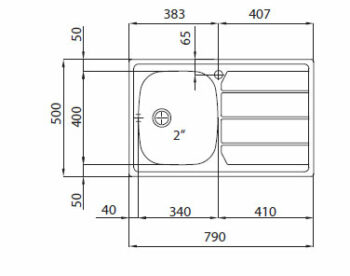 Foster 1000 - Ένθετος Νεροχύτης 79x50cm Inox με ποδιά αριστερή - Image 2