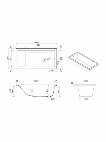 Sanitana Cubic - Μπανιέρα ένθετη ακρυλική 140x70x40Bcm White - Image 4