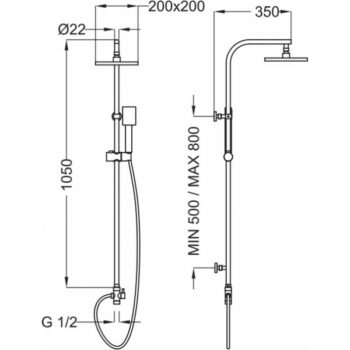 Teorema T-One Quadra- Στήλη Ντουζ χωρίς Μπαταρία 105 cm Chrome - Image 2