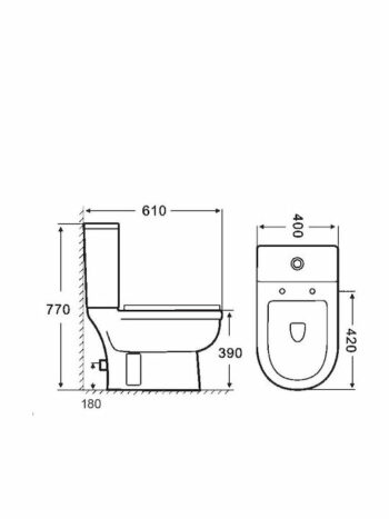 KLP Piccolo-Λεκάνη επιδαπέδια από πορσελάνη ΧΠ/ΠΣ 61x40 cm με κάλυμμα slim soft close και καζανάκι White - Image 2
