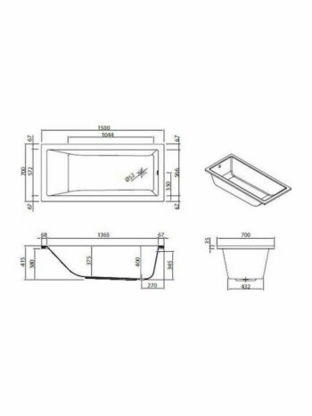 Sanitana Cubic - Μπανιέρα ένθετη ακρυλική 150x70x40Bcm White - Image 4