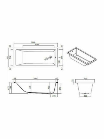 Sanitana Cubic - Μπανιέρα ένθετη ακρυλική 160x70x40Bcm White - Image 4