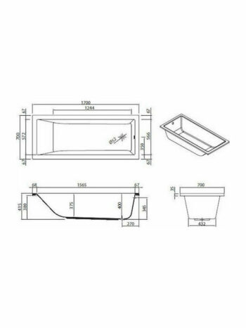 Sanitana Cubic - Μπανιέρα ένθετη ακρυλική 170x70x40Bcm White - Image 4