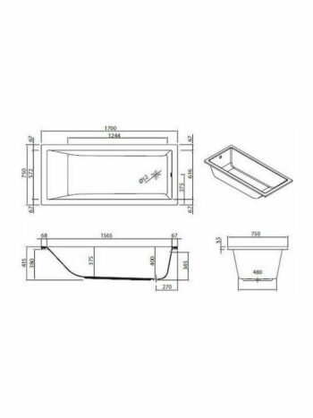 Sanitana Cubic - Μπανιέρα ένθετη ακρυλική 170x75x40Bcm White - Image 4