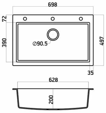 Crown Quadra Q70 - Ένθετος Νεροχύτης από γρανίτη 70x50cm Cappuccino (μπεζ) - Image 4