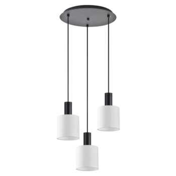 Home Lighting - Φωτιστικό οροφής ADEPT TUBE Black Pendant White Fabric Shade Τρίφωτο