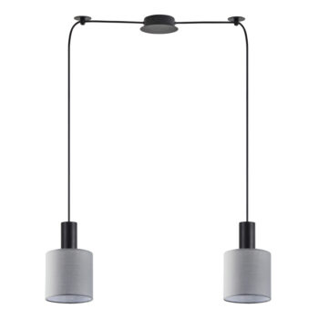 Home Lighting - Φωτιστικό οροφής ADEPT TUBE Black Pendant Grey Fabric Shade Δίφωτο