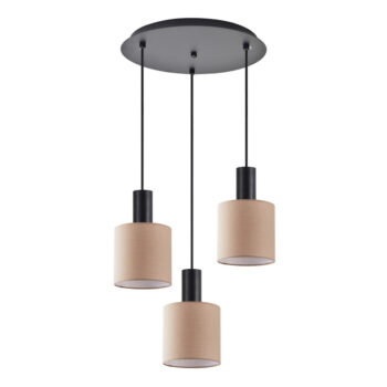 Home Lighting - Φωτιστικό οροφής ADEPT TUBE Black Pendant Brown Fabric Shade Τρίφωτο