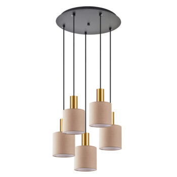 Home Lighting - Φωτιστικό οροφής ADEPT TUBE Gold Matt Pendant Brown Fabric Shade Πολύφωτο