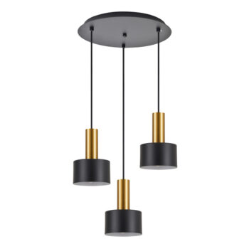 Home Lighting - Φωτιστικό οροφής ADEPT TUBE Gold Matt Pendant Black Metal Shade Τρίφωτο