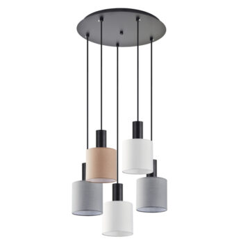 Home Lighting - Φωτιστικό οροφής ADEPT FLEX Black Pendant White, Grey, Brown Fabric Shade Πολύφωτο