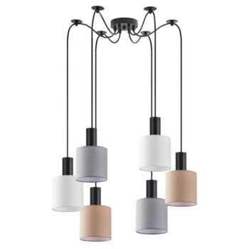 Home Lighting - Φωτιστικό οροφής ADEPT FLEX Black Pendant White, Grey, Brown Fabric Shade Πολύφωτο