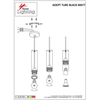 Home Lighting - Φωτιστικό οροφής ADEPT TUBE BLACK Black Pendant Πολύφωτο -5