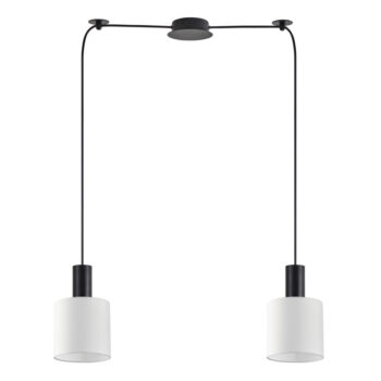 Home Lighting - Φωτιστικό οροφής ADEPT TUBE Black Pendant White Fabric Shade Δίφωτο