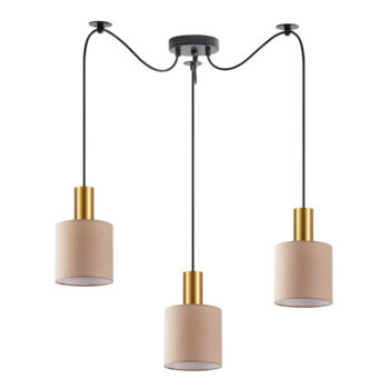 Home Lighting - Φωτιστικό οροφής ADEPT TUBE Gold Matt Pendant Brown Fabric Shade Τρίφωτο