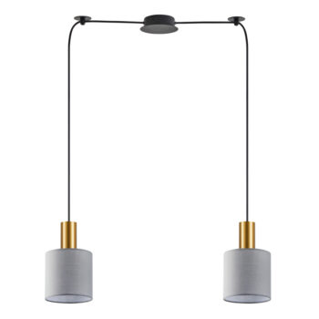 Home Lighting - Φωτιστικό οροφής ADEPT TUBE Gold Matt Pendant Grey Fabric Shade Δίφωτο