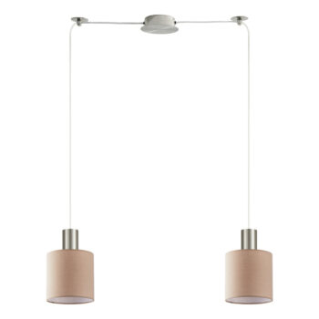 Home Lighting - Φωτιστικό οροφής ADEPT TUBE Nickel Matt Pendant Brown Fabric Shade Δίφωτο