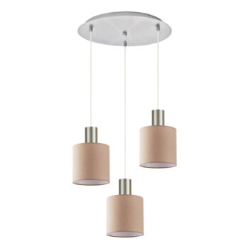 Home Lighting - Φωτιστικό οροφής ADEPT TUBE Nickel Matt Pendant Brown Fabric Shade Τρίφωτο
