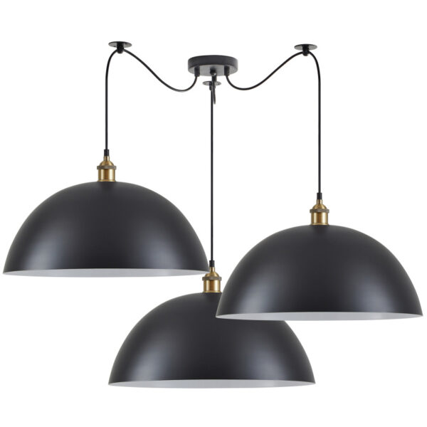Home Lighting - Φωτιστικό οροφής MAGNUM Bronze Metal Pendant Black Shade with Black Fabric Cable Τρίφωτο